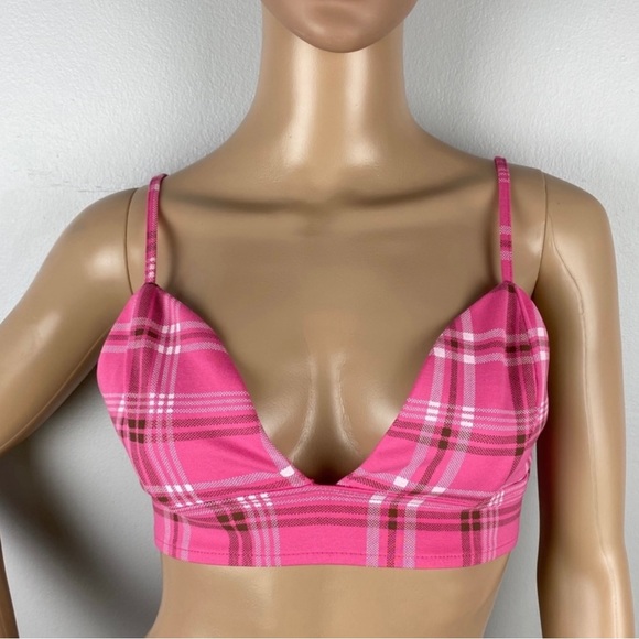 NEW I.AM.GIA REVOLVE PINK PLAID BRALETTE TOP - Picture 2 of 8